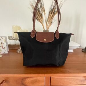 Longchamp Black and Brown Small Tote Bag